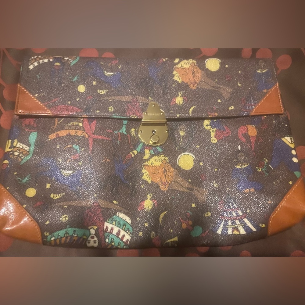 PIERO GUIDI Italian Purse/ Clutch Bag (w/ his trademark CIRCUS print pattern)